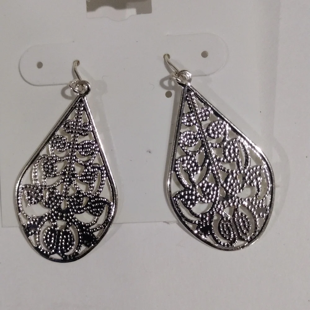 Expressions Filigree Design Silver tone Teardrop Earrings - Women's Jewelry